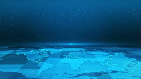 Digital Business Technology World Data Code Map Background Stock Footage 339044664