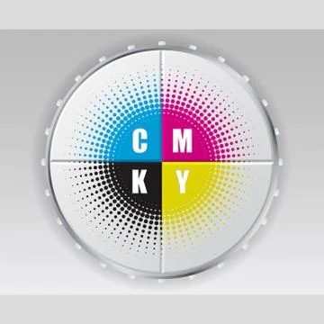 Digital button with cmyk halftone Stock Illustration
