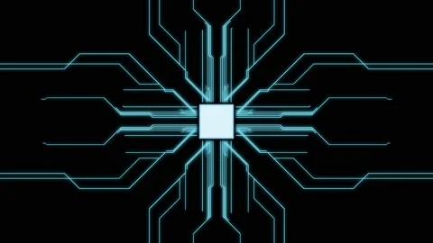 Digital button on a touchscreen. Futuristic microprocessor is starting the Video stock 146465958