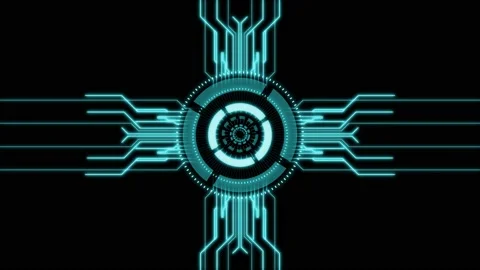 Digital button on a touchscreen. Futuristic microprocessor is starting the Video stock 146705850