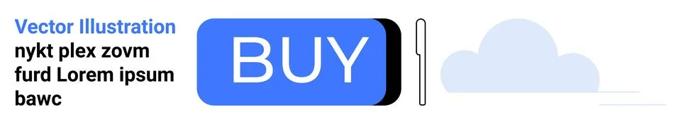 Digital Buy Button with Simplistic Cloud Icon Design for Online Shopping and E Stock Illustration