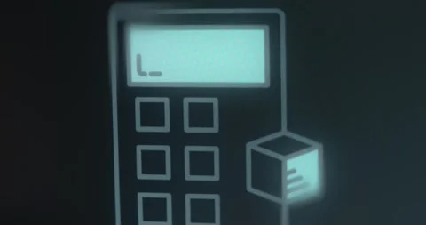 Digital calculator and 3D cube, calculation icon Stock Footage 314503317