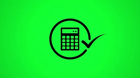 Digital calculator icon with checkmark appears on green screen, financial s.. Stock Footage 346497913