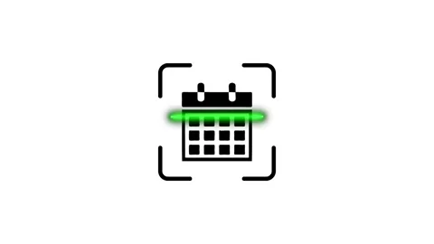 Digital calendar icon being scanned by green laser light in a minimalist an.. Stock Footage 346498297