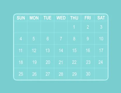 Digital calendar layout showing an abstract monthly schedule with glowing gri Stock Illustration