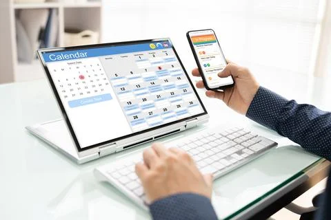 Digital Calendar Schedule Software In Office Stock Photos
