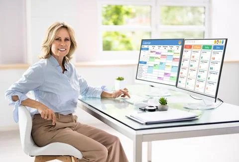 Digital Calendar Schedule Software In Office Stock Photos