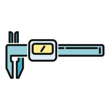 Digital caliper measuring tool flat line color icon Stock Illustration