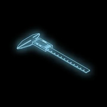 Digital caliper measuring tool with glowing neon light effect Stock Illustration