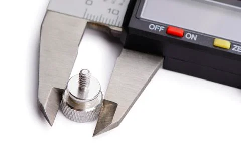 Digital calipers vernier working object. Isolated on white background. Stock Photos