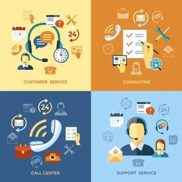 Digital call center and customer support objects 스톡 일러스트