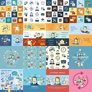 Digital call center and customer support objects 스톡 일러스트