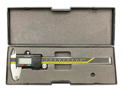 Digital calliper in plastic box Stock Photos