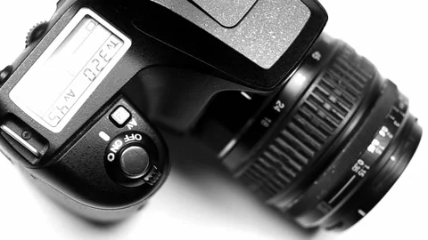 Digital Camera Against A White Background Stock Footage 139504397
