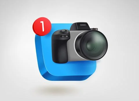 Digital camera app button with notification. 3d vector mobile application ico Stock Illustration