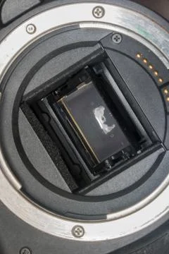 Digital Camera APS-C Sensor and lens mount close-up. 写真素材