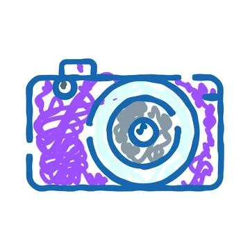 Digital camera doodle drawing illustrating photography hobby Stock Illustration