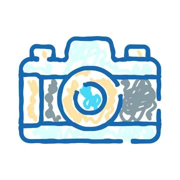 Digital camera doodle drawing on white background Stock Illustration