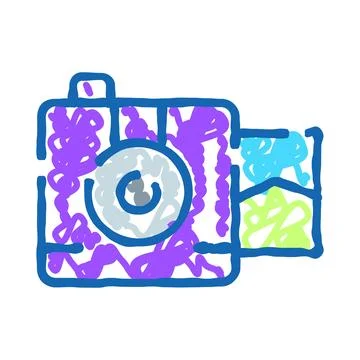 Digital camera doodle icon drawing creative art Stock Illustration