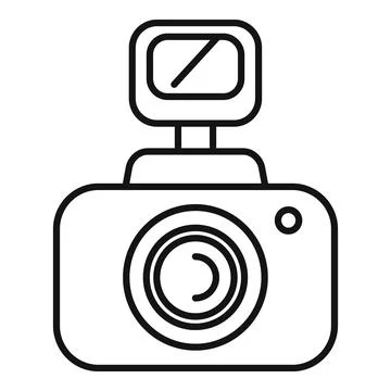Digital camera with external flash is taking a photo Stock Illustration