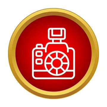 Digital camera icon button on red gold circle イラスト素材