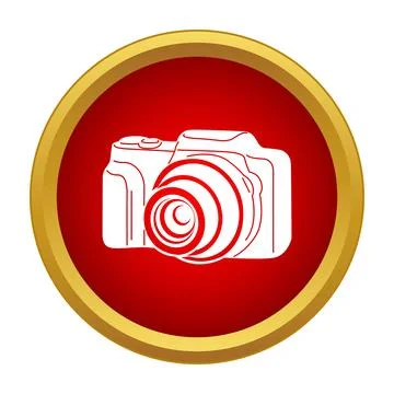 Digital camera icon in red circle with gold border Stock Illustration