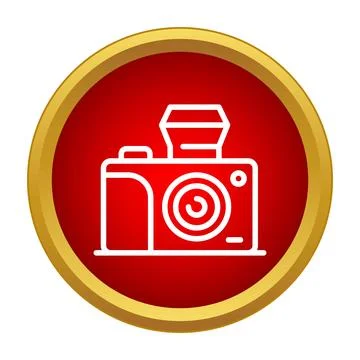 Digital camera icon in red circle button Stock Illustration