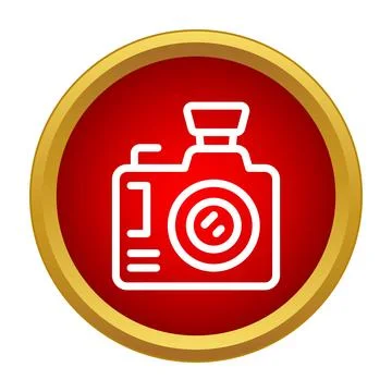 Digital camera icon in red circle button Stock Illustration