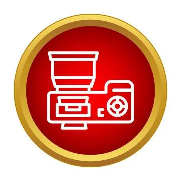 Digital camera icon in red circle with gold border Illustrazione stock