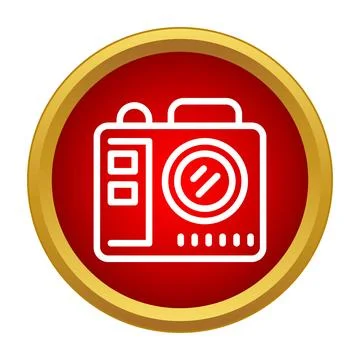 Digital camera icon in red round frame Stock Illustration