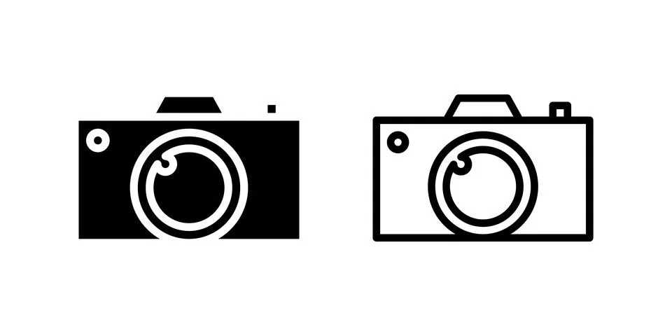 Digital camera icon set ideal for photography and travel content Illustrazione stock