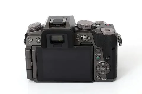 Digital camera with large screen and buttons on white background Stock Photos