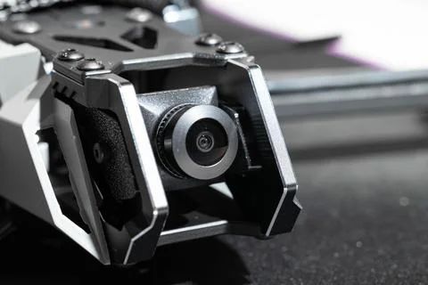 Digital camera lens gimbal system first person view drone front side technolo Stock Photos