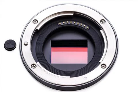 Digital camera lens mount, camera sensor and lens contact ready to be cleaned Stock Photos