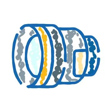 Digital camera lens optics equipment doodle icon Stock Illustration