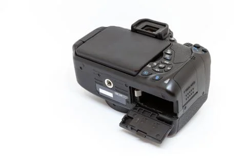 Digital camera with open battery compartment Stock Photos