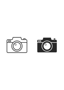Digital Camera Outline and Solid Silhouette Icons Stock Illustration