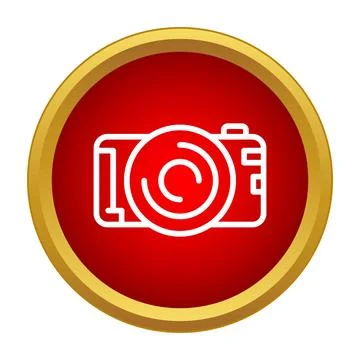 Digital camera outline icon on red button Stock Illustration