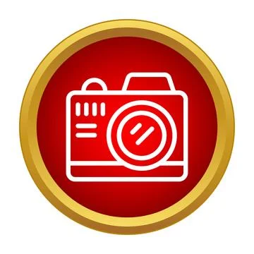 Digital camera outline icon on a red background Stock Illustration