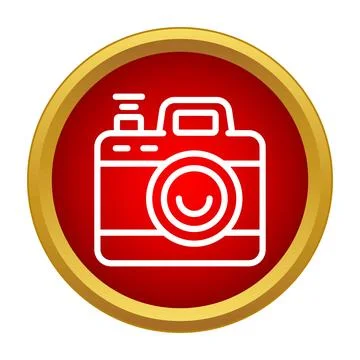 Digital camera outline icon on red and gold button Stock Illustration