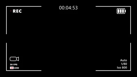 Digital camera recording screen overlay on black background. 4K Stock Footage 340514699