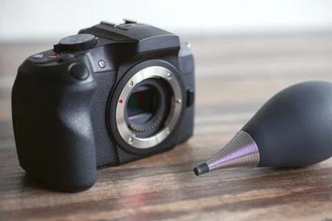 Digital camera sensor cleaning set kit: air blower. Close up Stock Photos