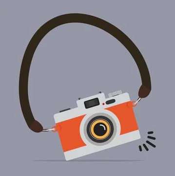 Digital camera  with strap vector flat Stock Illustration