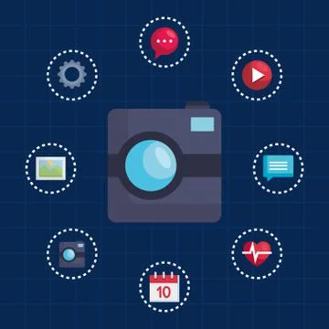 Digital camera technology with display social app Stock Illustration