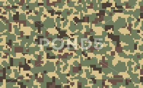 Digital camouflage seamless pattern. Green color military camo