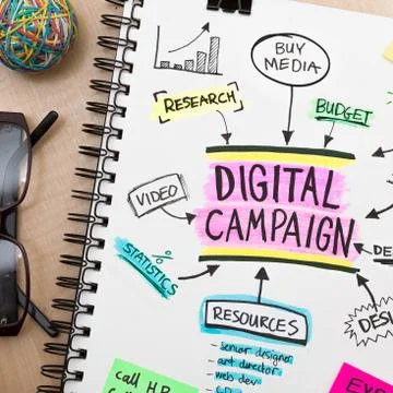 Digital campaign roadmap plan on sketch pad Stock Photos