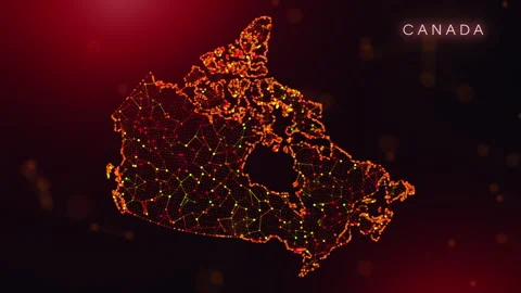Digital Canada Map Motion Reveal With Abstract Red And Orange Plexus Networ.. Stock Footage 329335730
