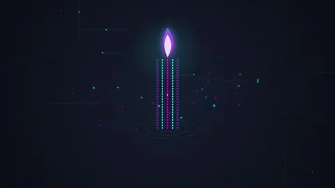 Digital Candle Flame with Glitch Effect on Dark Background, Technology Concep Stock Footage 348072772