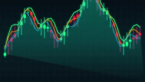 Digital candlestick chart showing financial market data trends on dark grid.. Stock Footage 347199937