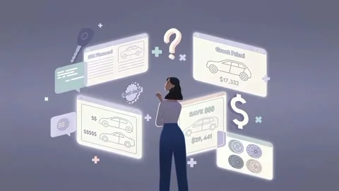 Digital Car Buying Interface – Price Comparison and Decision-Making Concept Stock Footage 326989970